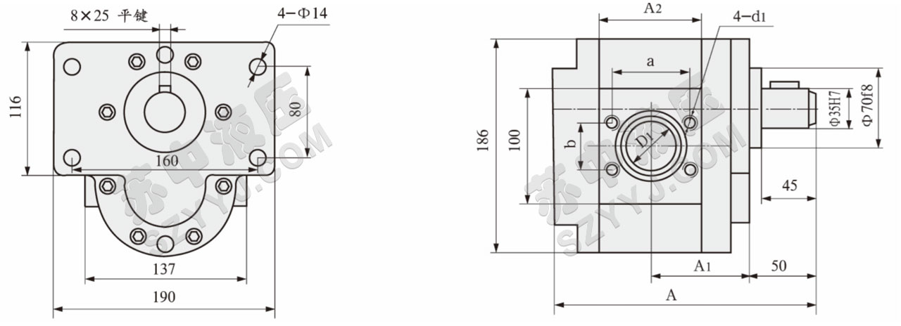 DCB-B160-500F(FL)低噪音大流量齿轮泵(椭圆形)外形尺寸